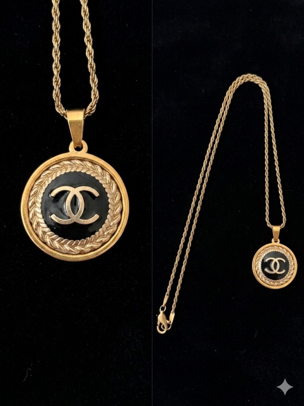 Repurposed Chanel Gold & Black CC Medallion Necklace